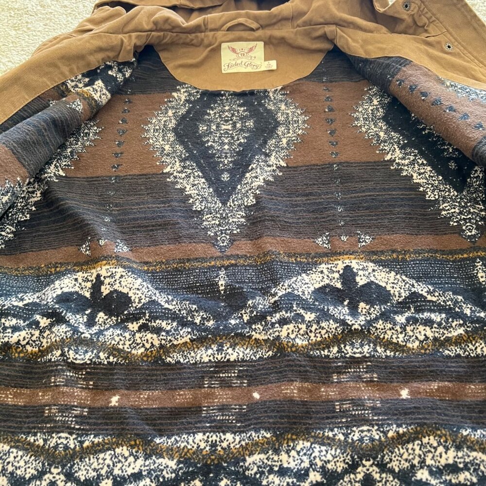 Vintage Faded Glory Hooded Utility Jacket with Drawstring Waist Aztec Lining S - Picture 6 of 11